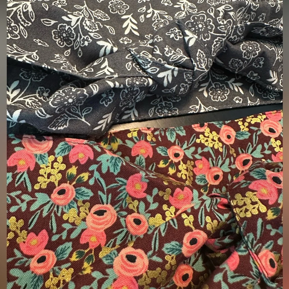 Earth Magic Grey Floral/Blue Floral Set/2 Wide Hair Tie Retro Headband Bow Wrap